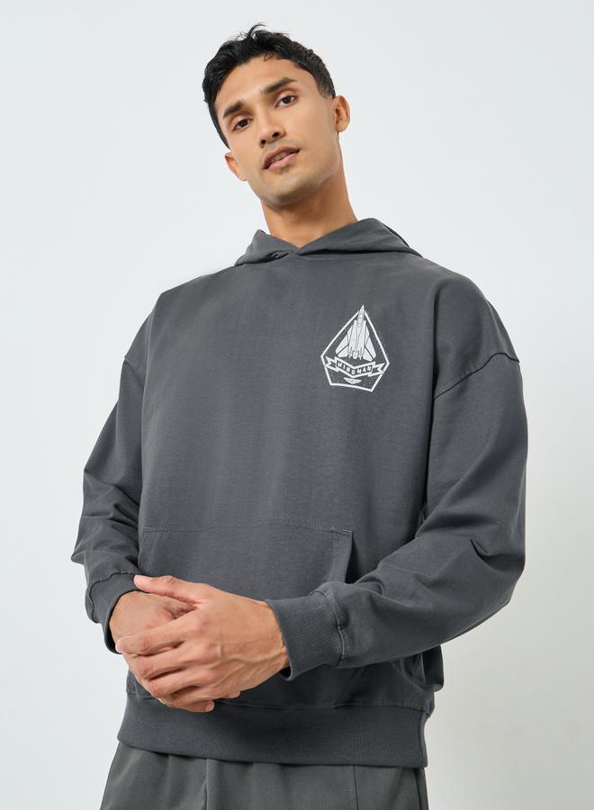 Styli Men Grey Graphic Oversized Hoodie - Image 3